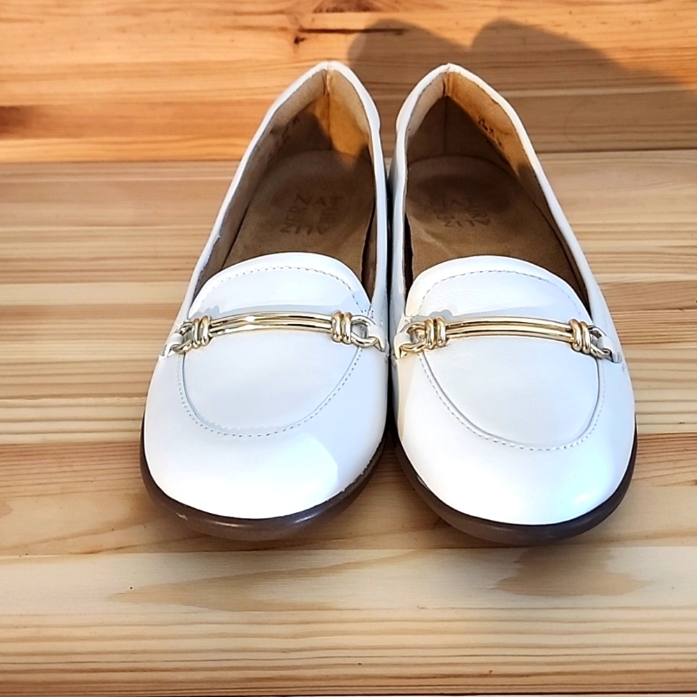 Naturalizer Florence Slip On Loafers in White Leather Horsebit Detail Size 6.5